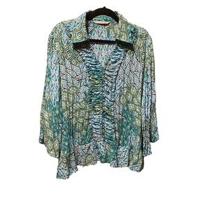 Signature by Larry Levine, 3/4 Sleeve, Button Down Blouse.  Size 1X